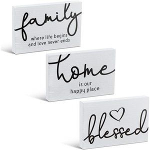 3 Pieces Family Home Blessed Rustic Wood Sign Mini Wood Decorative Signs